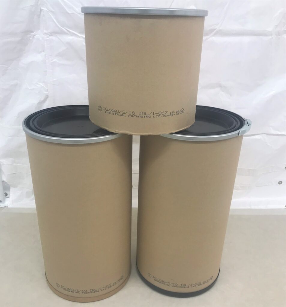 Three Enviroloc fibre drums of different sizes