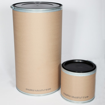 Large and small sizes LeverLoc fibre barrels with lids on