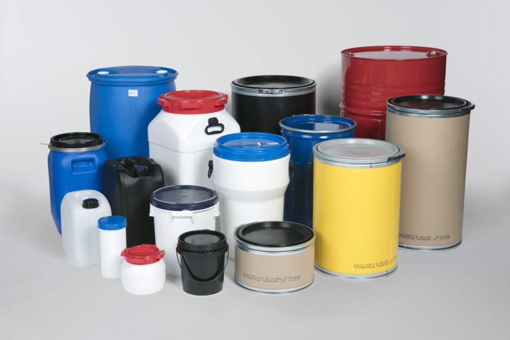 A group of fibre, plastic and steel drums available from Industrial Packaging in Ireland